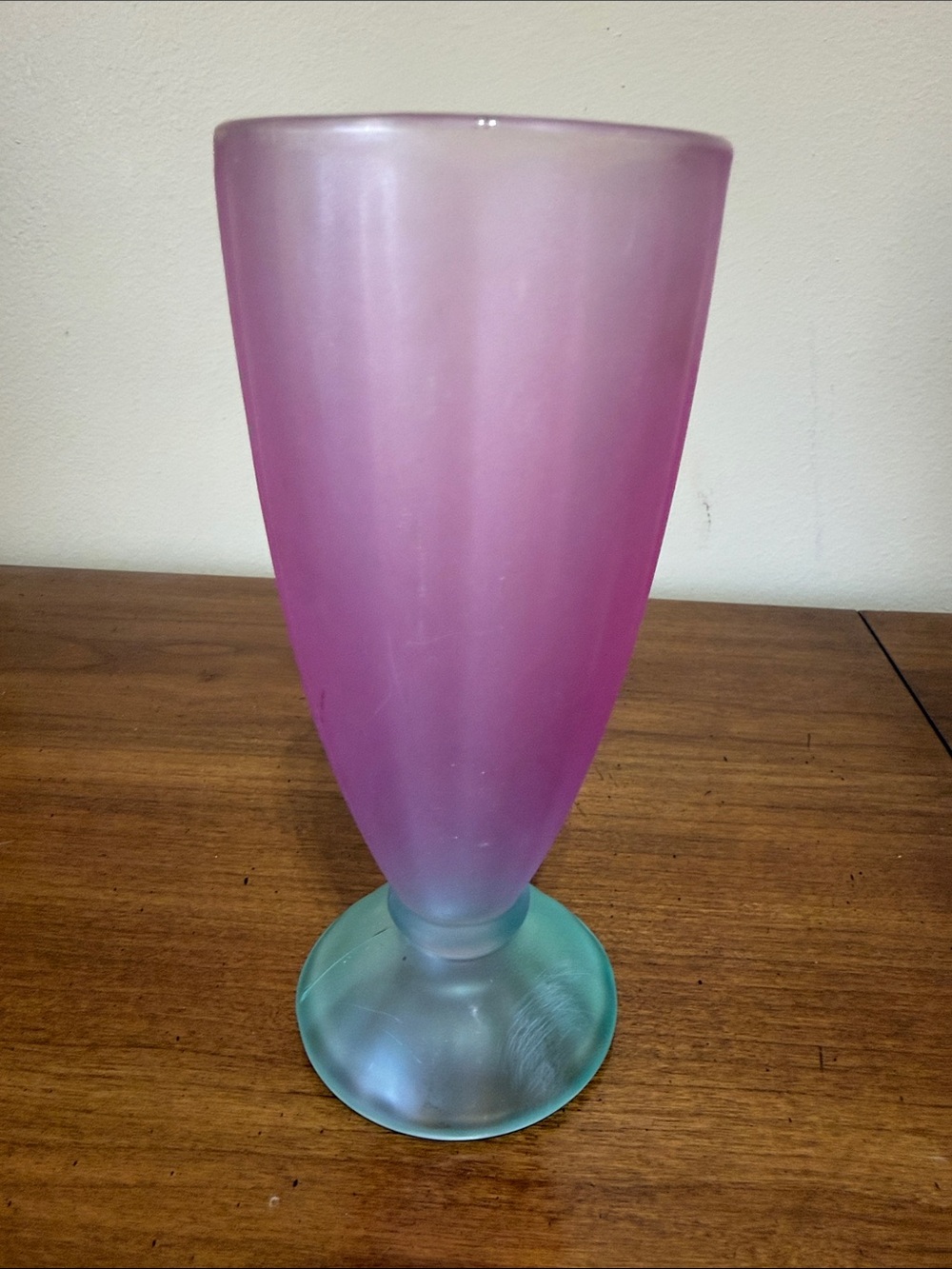 Frosted Pink to Aqua Ombre Glass Vase